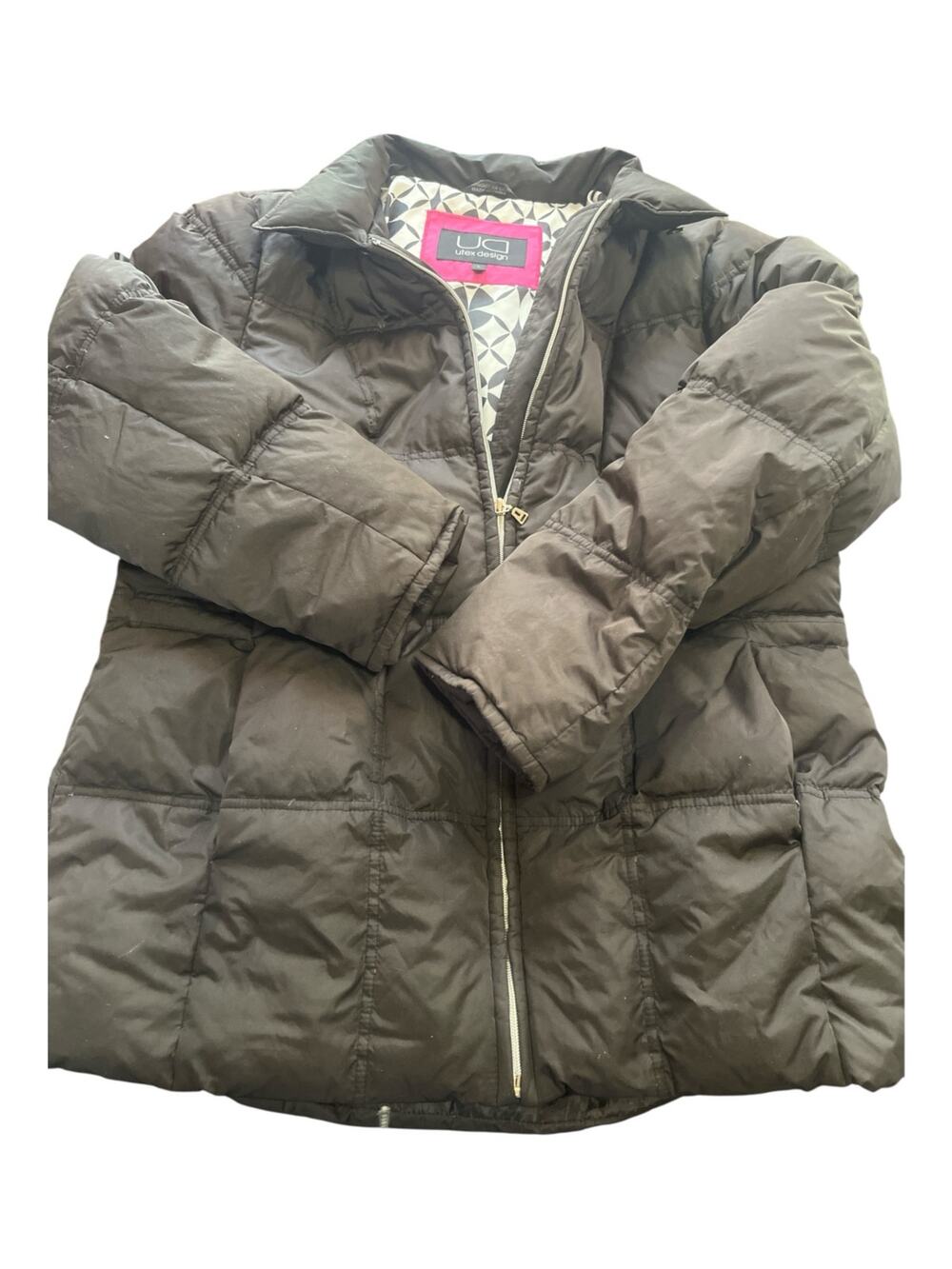 UA Utex Design Puffer Jacket/Down-Women-L-Black-Zip-L Sleeve-2 pockets-EUC-19